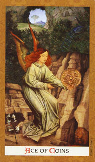 Ace of Pentacles in the deck Golden Tarot