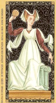 Queen of Pentacles in the deck Golden Tarot of the Renaissance