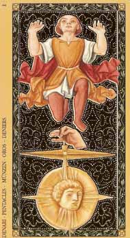 Ace of Pentacles in the deck Golden Tarot of the Renaissance