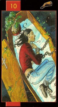 Ten of Wands in the deck Gothic Tarot of Vampires