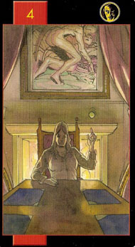 Four of Pentacles in the deck Gothic Tarot of Vampires