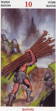 Ten of Wands in the deck Celtic Tarot II (ITA)