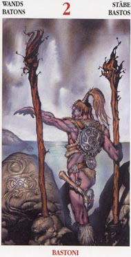 Two of Wands in the deck Celtic Tarot II (ITA)