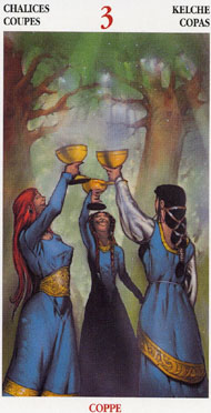 Three of Cups in the deck Celtic Tarot II (ITA)