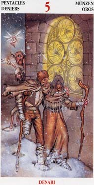 Five of Pentacles in the deck Celtic Tarot II (ITA)