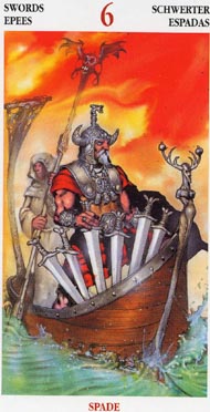 Six of Swords in the deck Celtic Tarot II (ITA)