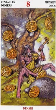 Eight of Pentacles in the deck Celtic Tarot II (ITA)