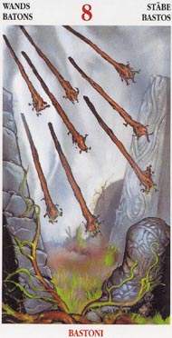 Eight of Wands in the deck Celtic Tarot II (ITA)