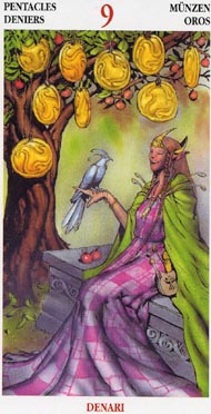 Nine of Pentacles in the deck Celtic Tarot II (ITA)