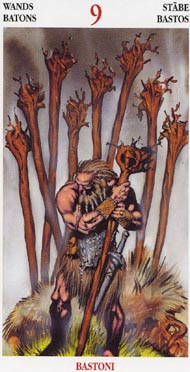 Nine of Wands in the deck Celtic Tarot II (ITA)