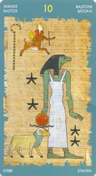 Ten of Wands in the deck Tarot of Cleopatra