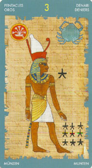 Three of Pentacles in the deck Tarot of Cleopatra