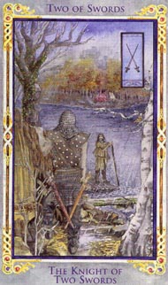 Two of Swords in the deck Legend: The Arthurian Tarot