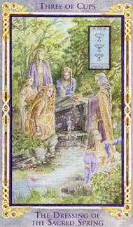 Three of Cups in the deck Legend: The Arthurian Tarot