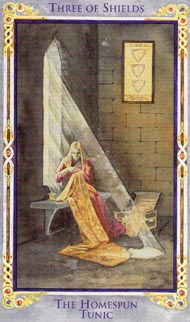 Three of Pentacles in the deck Legend: The Arthurian Tarot