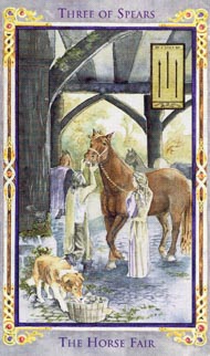 Three of Wands in the deck Legend: The Arthurian Tarot