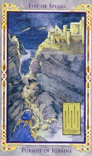 Five of Wands in the deck Legend: The Arthurian Tarot