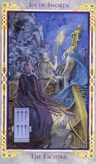 Six of Swords in the deck Legend: The Arthurian Tarot