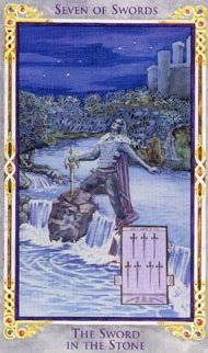 Seven of Swords in the deck Legend: The Arthurian Tarot