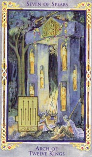 Seven of Wands in the deck Legend: The Arthurian Tarot