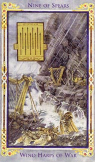 Nine of Wands in the deck Legend: The Arthurian Tarot