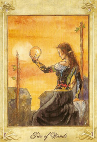 Two of Wands in the deck Llewellyn Tarot