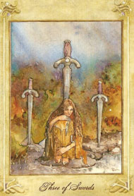 Three of Swords in the deck Llewellyn Tarot