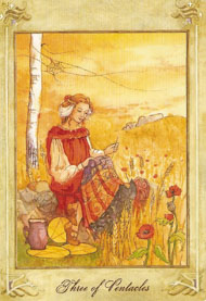 Three of Pentacles in the deck Llewellyn Tarot