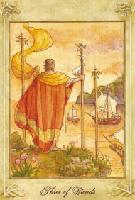 Three of Wands in the deck Llewellyn Tarot