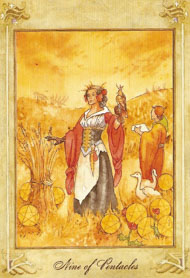 Nine of Pentacles in the deck Llewellyn Tarot