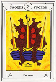 Three of Swords in the deck Golden Dawn Magical Tarot