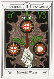 Three of Pentacles in the deck Golden Dawn Magical Tarot