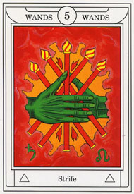 Five of Wands in the deck Golden Dawn Magical Tarot