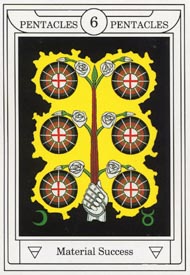 Six of Pentacles in the deck Golden Dawn Magical Tarot