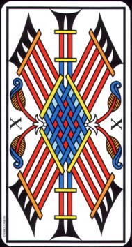 Ten of Wands in the deck Tarot de Marseille Jodorowsky-Camoin