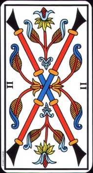 Two of Wands in the deck Tarot de Marseille Jodorowsky-Camoin