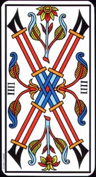 Four of Wands in the deck Tarot de Marseille Jodorowsky-Camoin