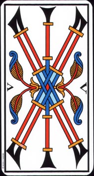 Five of Wands in the deck Tarot de Marseille Jodorowsky-Camoin