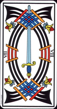 Seven of Swords in the deck Tarot de Marseille Jodorowsky-Camoin