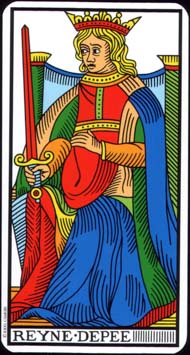 Queen of Swords in the deck Tarot de Marseille Jodorowsky-Camoin