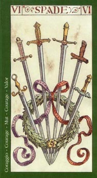 Six of Swords in the deck Tarot of the Master