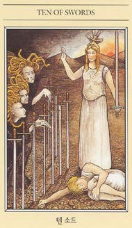 Ten of Swords in the deck The Mythic Tarot