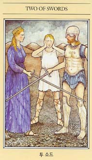 Two of Swords in the deck The Mythic Tarot