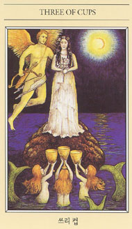 Three of Cups in the deck The Mythic Tarot