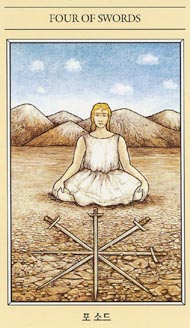 Four of Swords in the deck The Mythic Tarot