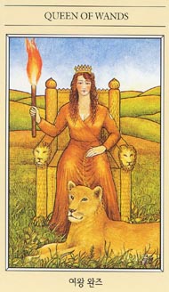 Queen of Wands in the deck The Mythic Tarot