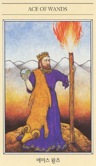 Ace of Wands in the deck The Mythic Tarot