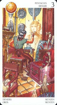 Three of Pentacles in the deck Avalon Tarot