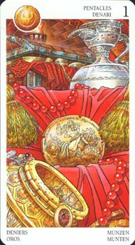 Ace of Pentacles in the deck Avalon Tarot