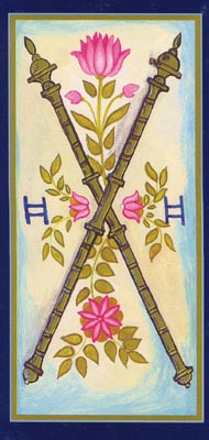 Two of Wands in the deck Tarot du Roy Nissanka